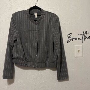 Joie Women’s  Pinstripe Bomber Gray and White  Size L NWT